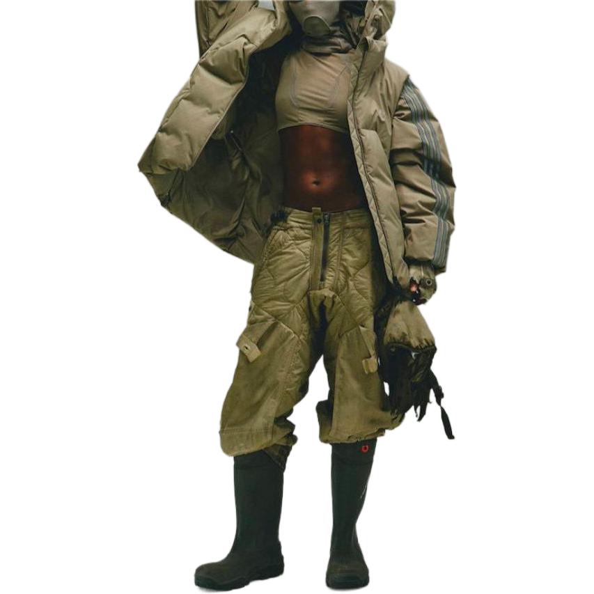 Lookbook adidas Originals x HAMCUS FW23 Three-Stripes Logo Hooded Puffer Jacket Khaki Unisex IY5050