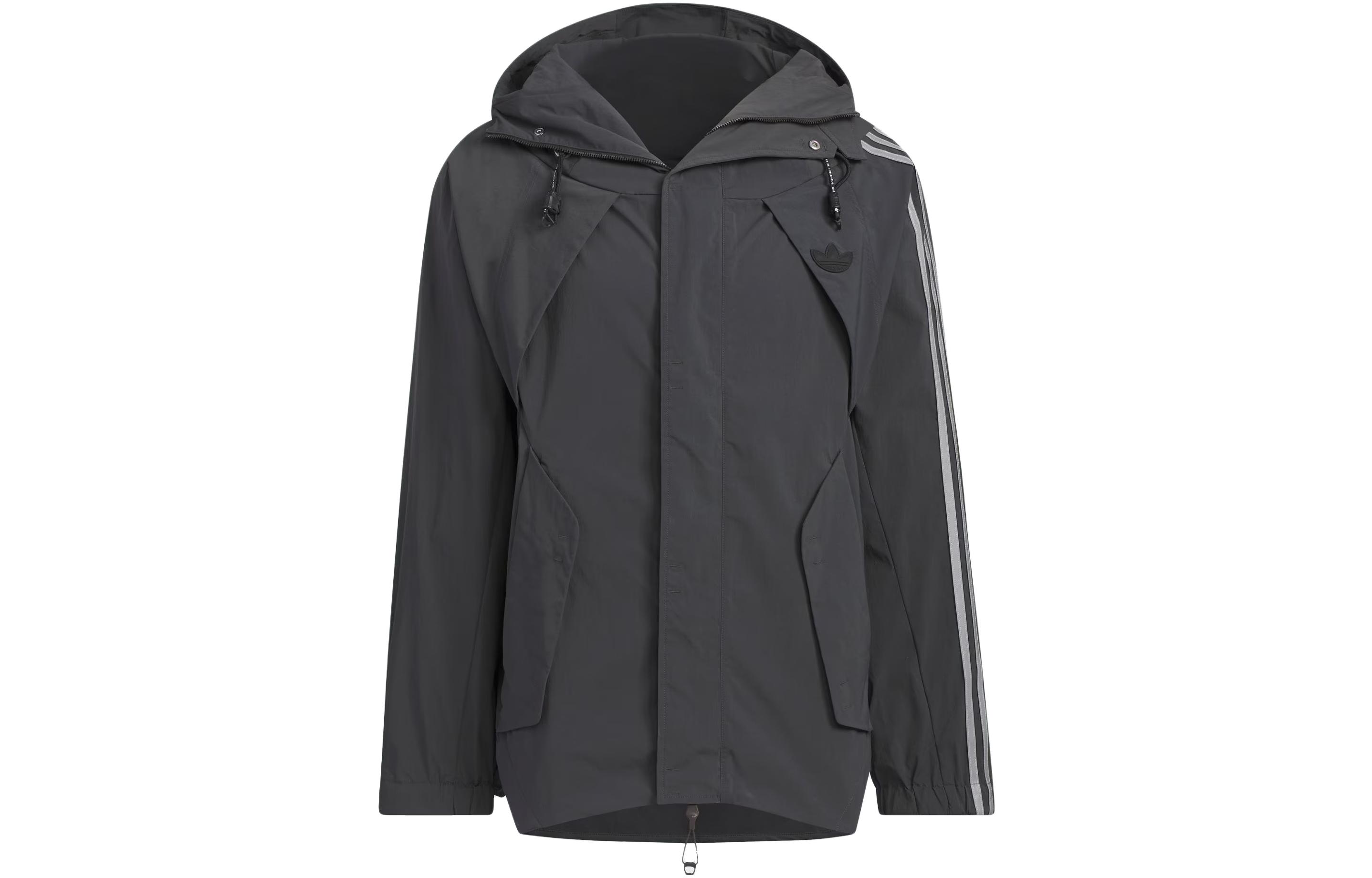 adidas Originals HAMCUS FW23 Triple Stripe Hoodie Jacket Unisex - Charcoal Black IX7079