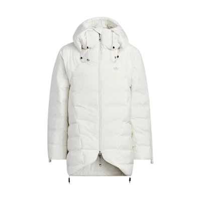 adidas Originals HAMCUS FW23 Unisex White Quilted Logo Hooded Down Coat. IU4837