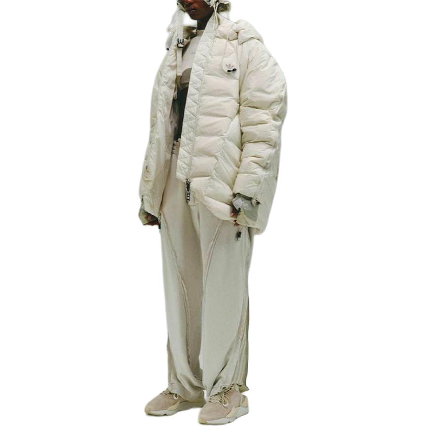 Shop adidas Originals x HAMCUS FW23 白色連帽羽絨外套 男女款 帶LOGO設計 IU4837