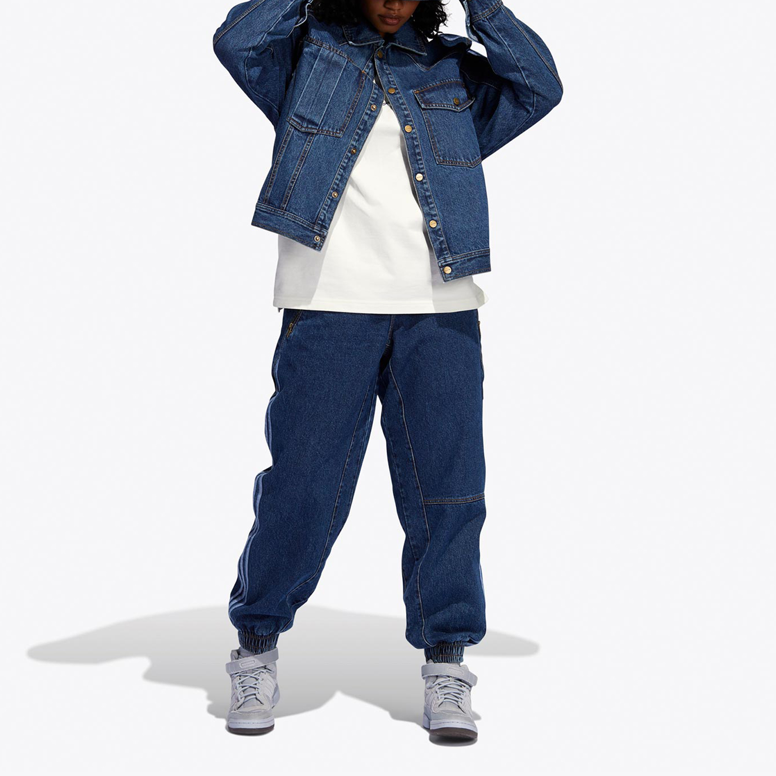 Shop adidas Originals x Ivy Park Collab Triple Stripe Denim Jacket Unisex Blue HG6544