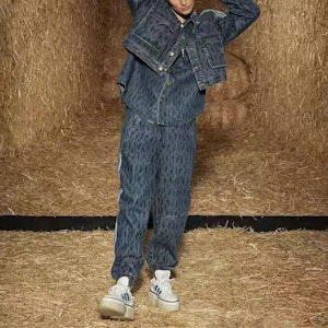 阿迪达斯Originals x IVY PARK宽松印花牛仔运动裤蓝色裤子 H61699 1