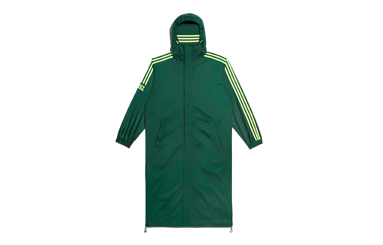 adidas Originals IVY PARK Solid Striped Long Hooded Waterproof Jacket Green Unisex GM8669