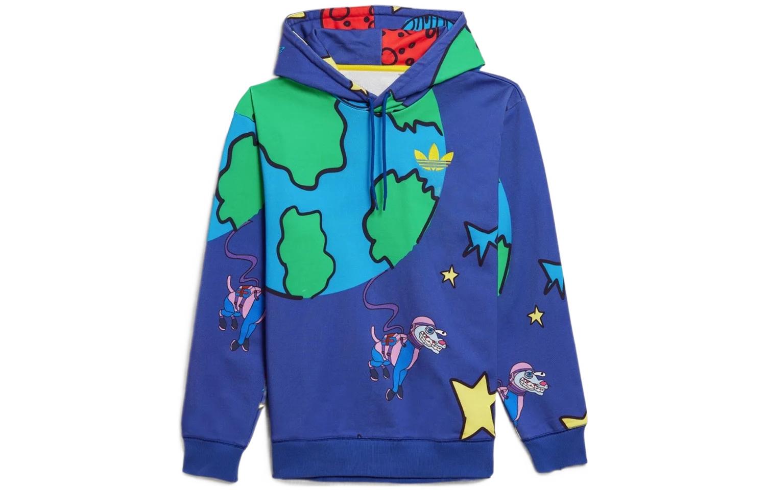 adidas Originals Kerwin Frost Cartoon Print Blue Hoodie Fall Collection HN9052