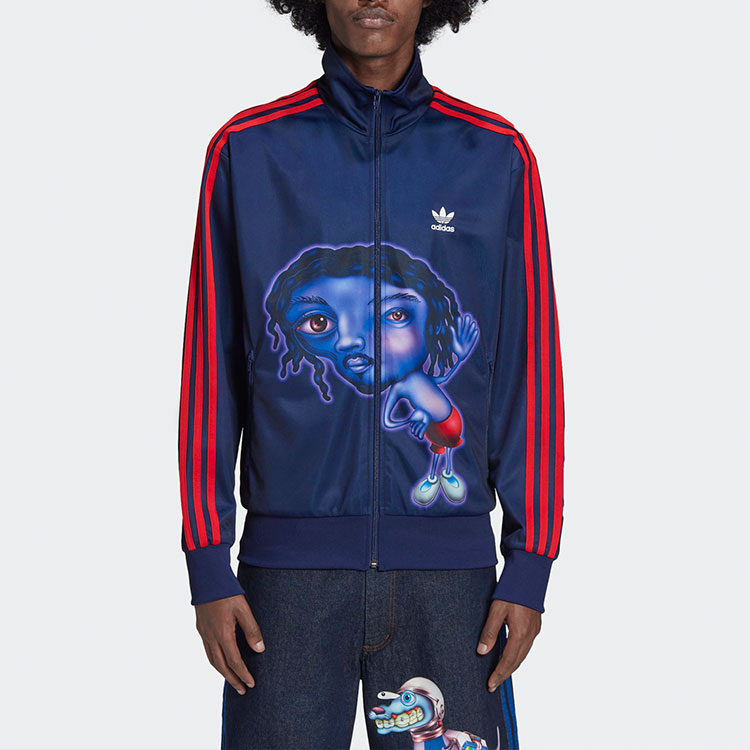 Shop adidas Originals x Kerwin Frost 藍色卡通印花條紋運動外套 男款 H66305