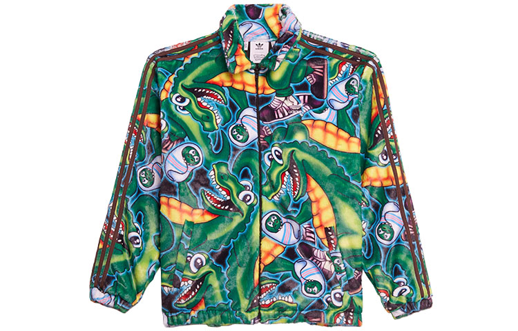 adidas Originals x Kerwin Frost Faux Fur Cartoon Print Jacket Green Mens H66306