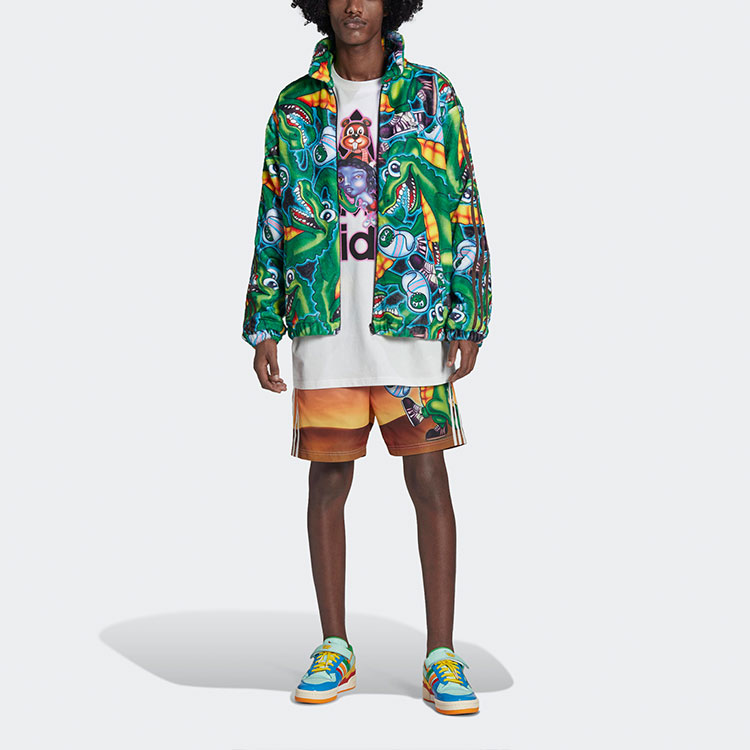 Shop 阿迪达斯Originals x Kerwin Frost绿色卡通印花仿皮草夹克男款 H66306
