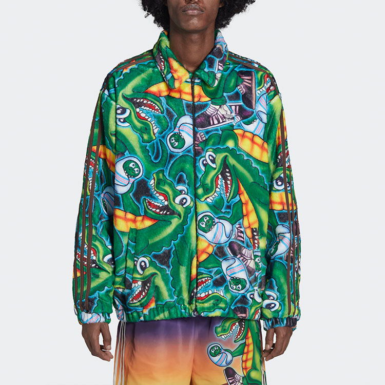 Purchase 阿迪达斯Originals x Kerwin Frost绿色卡通印花仿皮草夹克男款 H66306