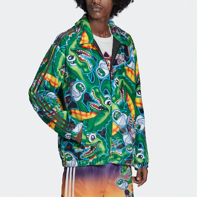 阿迪达斯Originals x Kerwin Frost绿色卡通印花仿皮草夹克男款 H66306 Sizing 阿迪达斯Originals x Kerwin Frost绿色卡通印花仿皮草夹克男款 H66306