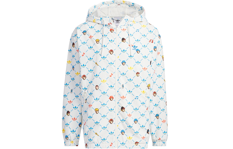 adidas Originals Monkey Kingdom Windbreaker Cartoon Logo Print Jacket Pink White IP1790