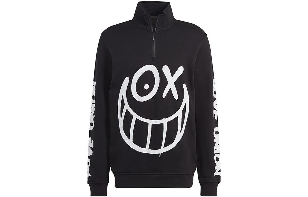 Order adidas Originals x MR.A 塗鴉半拉鍊復古黑色長袖上衣 男款 IA6396