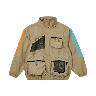 adidas Originals Palace Logo Striped Multi-Pocket Jacket Brown Men’s Outdoor Workwear HM9196