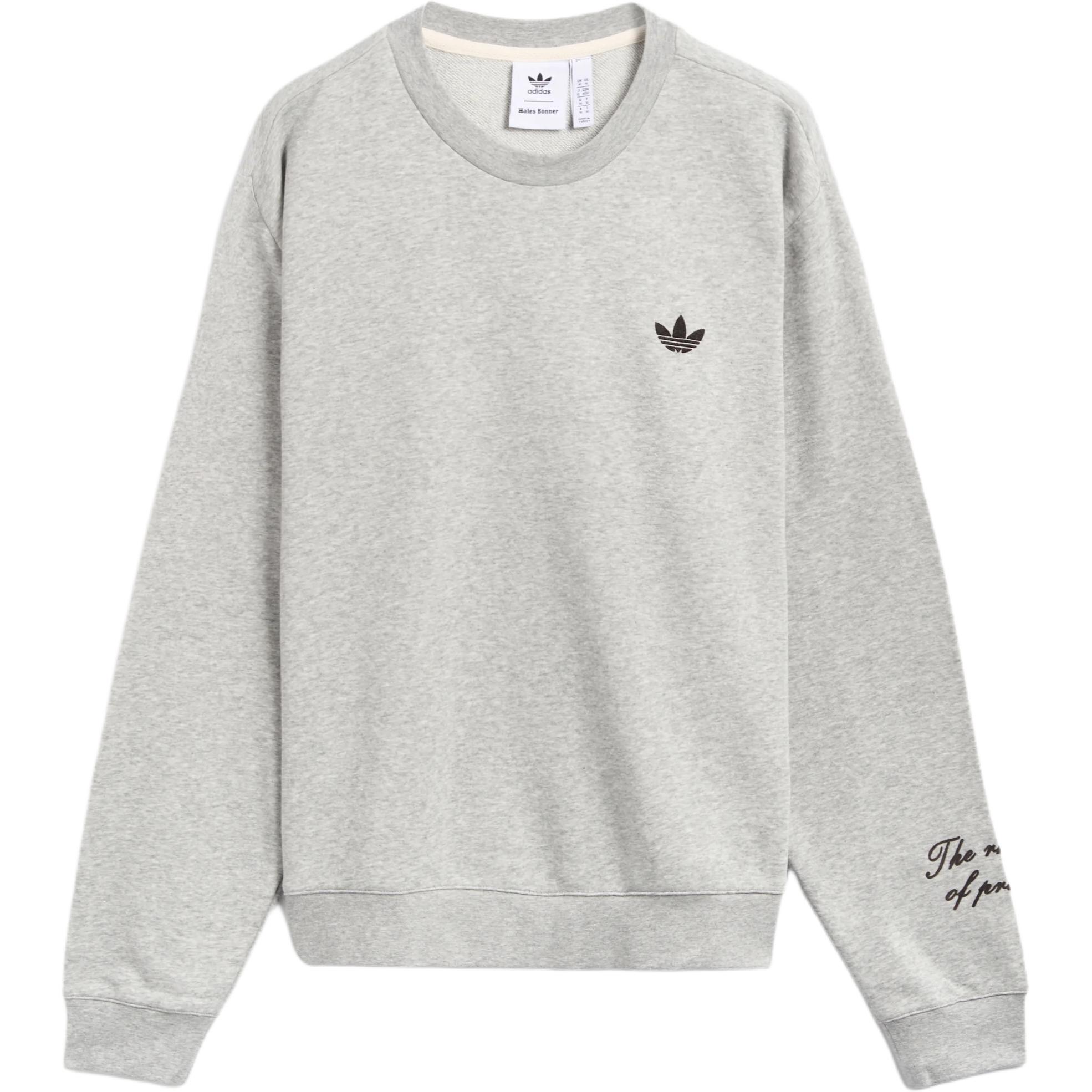 adidas Originals Wales Bonner SS24 Embroidered Logo Grey Relaxed Crewneck Sweater IW1172
