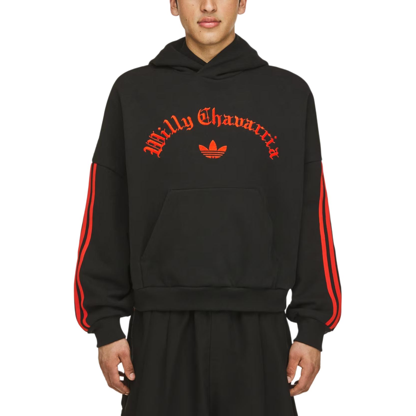 adidas Originals x Willy Chavarria SS25 Black Hoodie with Logo & 3-Stripes Design. JW4052