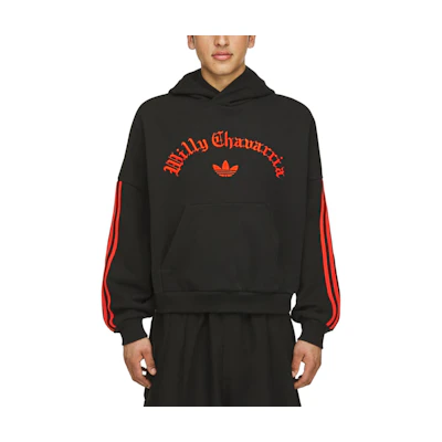 adidas Originals Willy Chavarria SS25 Black Hoodie with Logo & 3-Stripes Design. JW4052