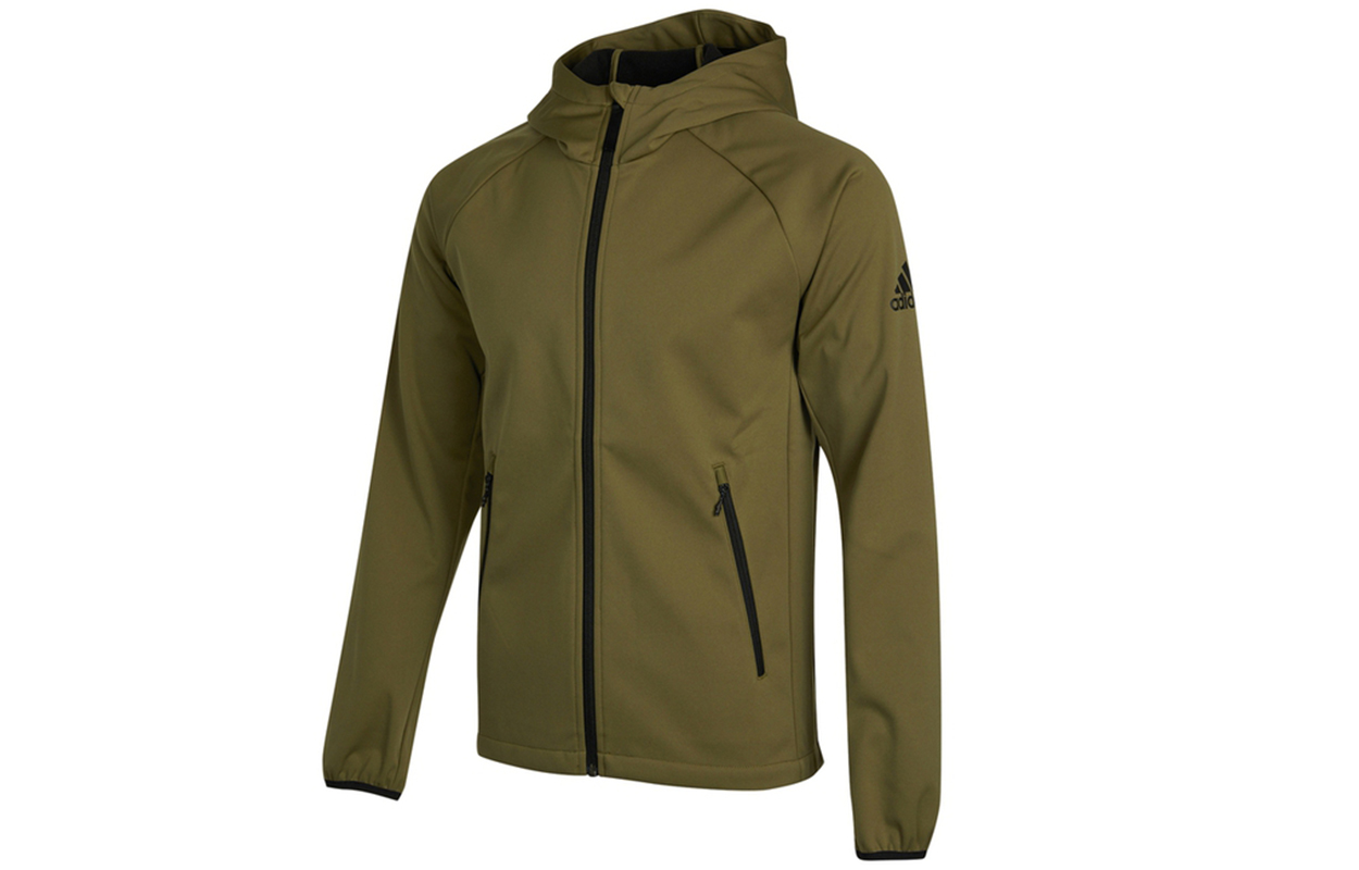 adidas Outdoor Fleece-Lined Logo Hoodie Jacket Winter Olive Green H13801