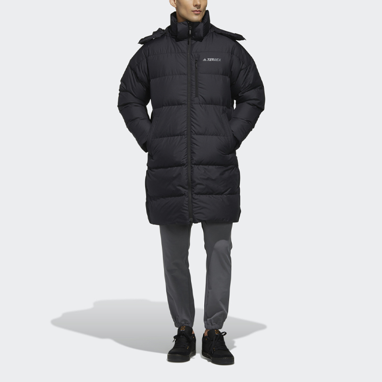 Shop adidas Outdoor Hooded Mid-Length Down Coat Winter Black EH4983