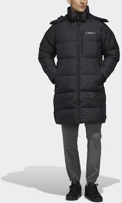 adidas Outdoor Hooded Mid-Length Down Coat Winter Black EH4983 Shop adidas Outdoor Hooded Mid-Length Down Coat Winter Black EH4983