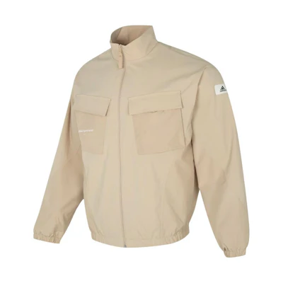 adidas Outdoor Khaki Stand Collar Jacket with Logo Patch IP5004