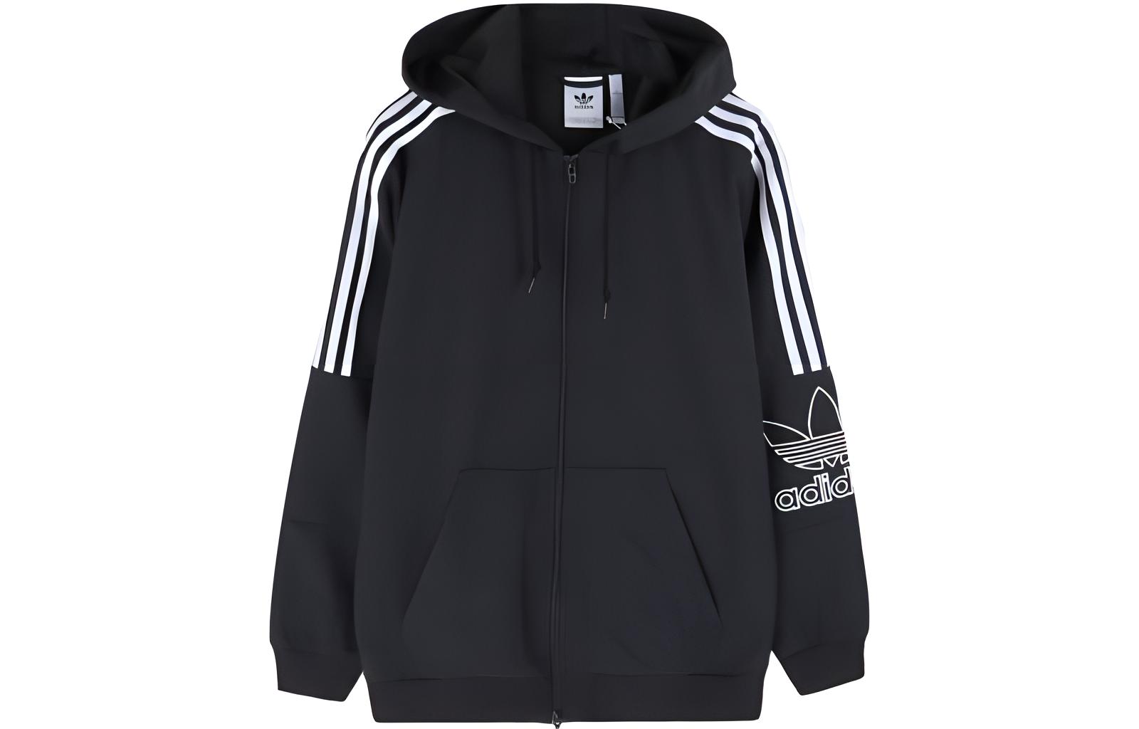 adidas Outline Trefoil Logo 3-Stripes Full-Zip Hoodie Jacket Black () DX3853