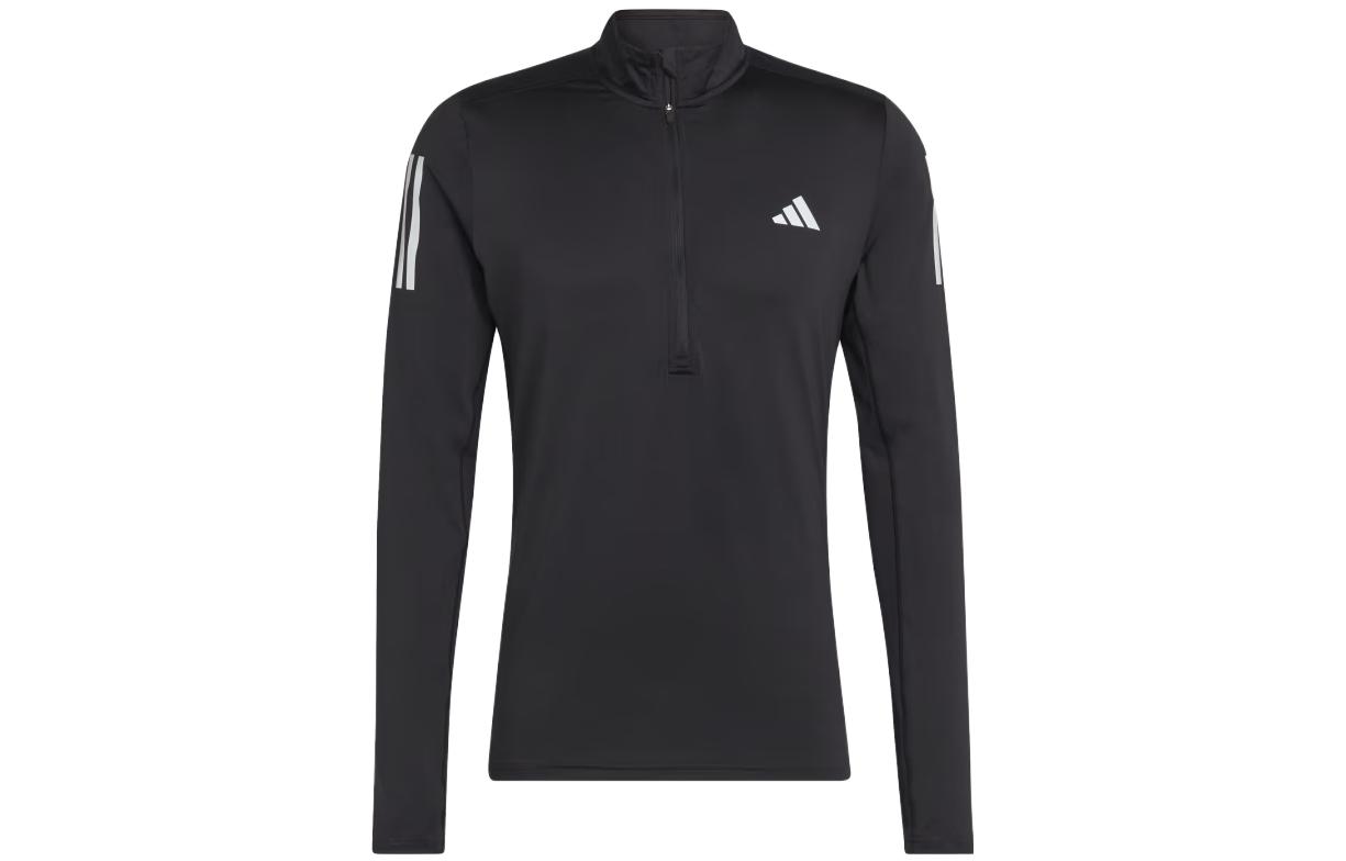 adidas Own The Run 1/4 Zip Long Sleeve Sweatshirt Black 3-Stripes Logo IK9562