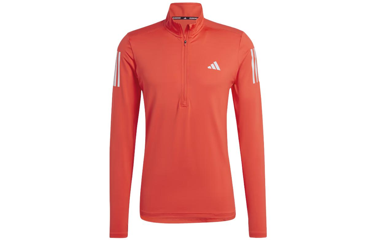 adidas Own The Run 1/4 Zip Red Sweatshirt Long Sleeve with 3-Stripes Logo IK9565