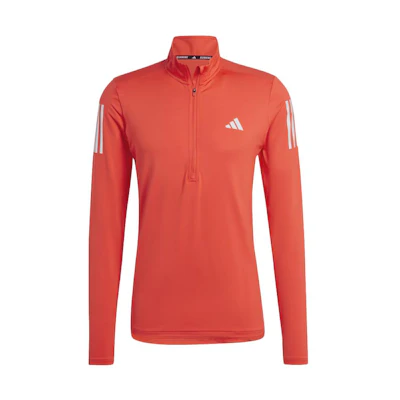adidas Own The Run 1/4 Zip Red Sweatshirt Long Sleeve with 3-Stripes Logo IK9565