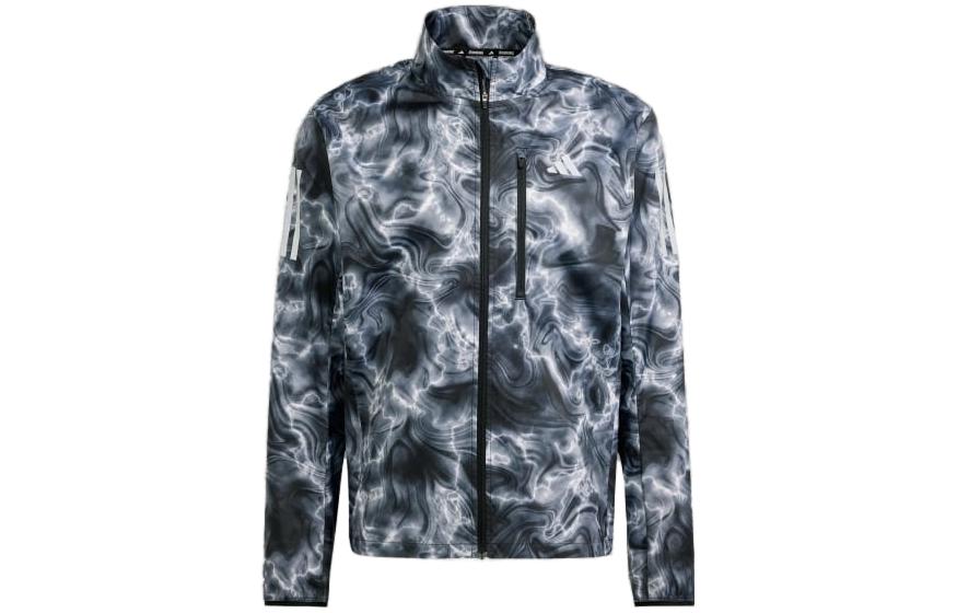 adidas Own The Run Camo Zip-Up Jacket Black/Grey Allover Print IB6392