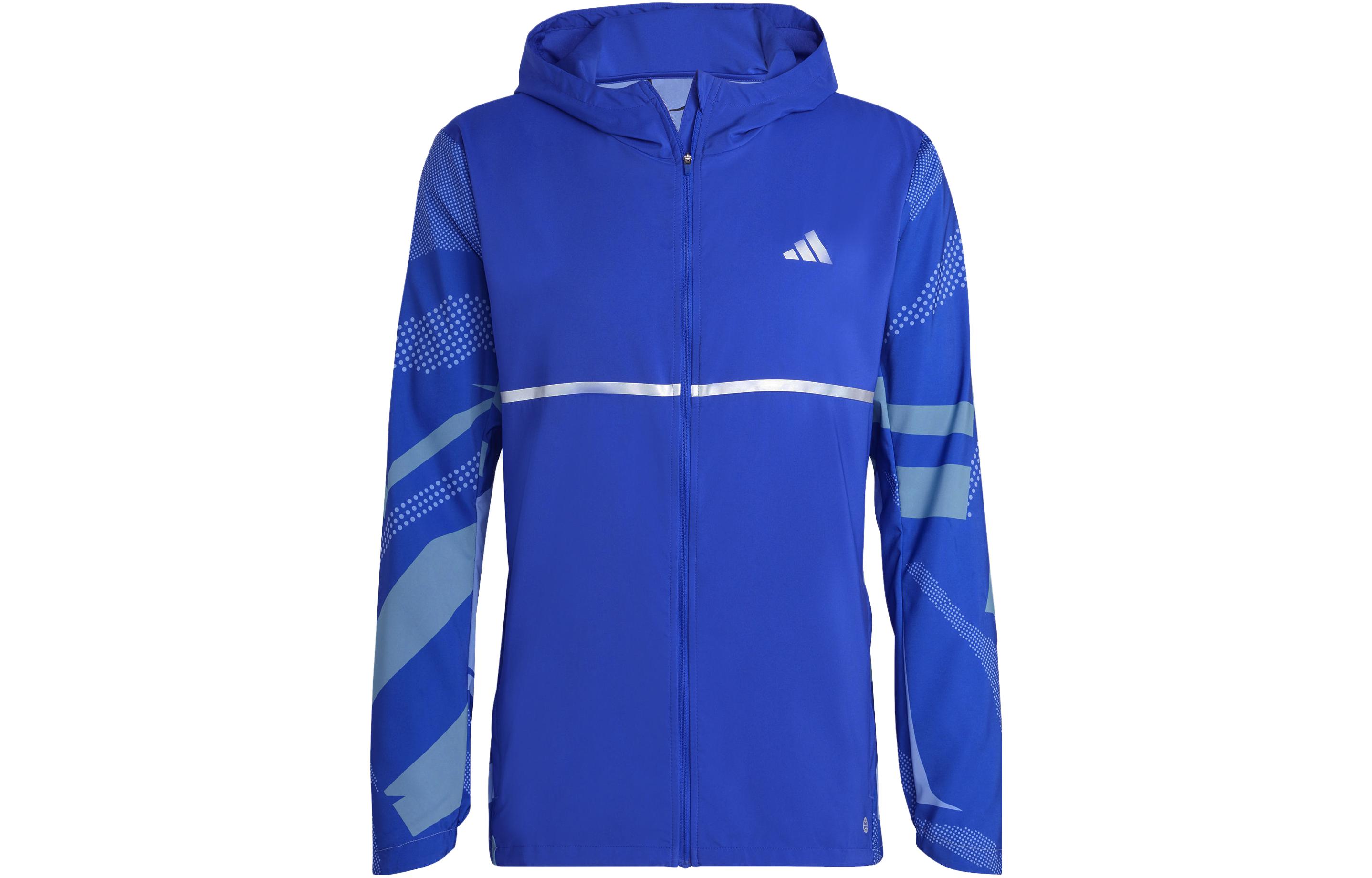 adidas Own The Run Seasonal Geometric Print Hoodie Jacket Men’s Blue HR6606