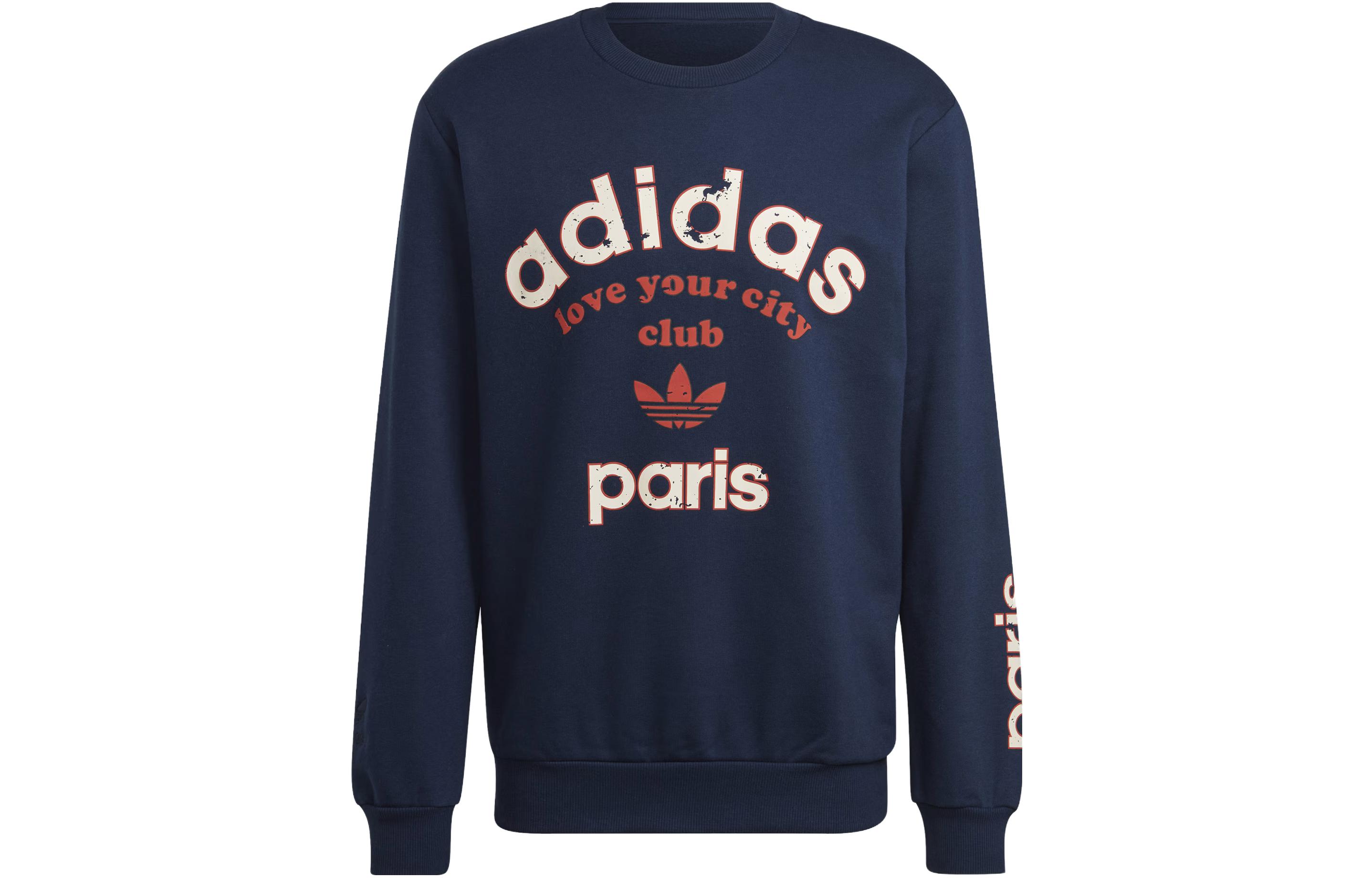 adidas Paris Collegiate City Crew Sweatshirt Navy Blue Logo Print Long Sleeve H52198