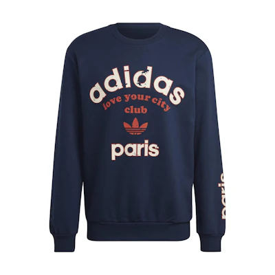 adidas Paris Collegiate City Crew Sweatshirt Navy Blue Logo Print Long Sleeve H52198