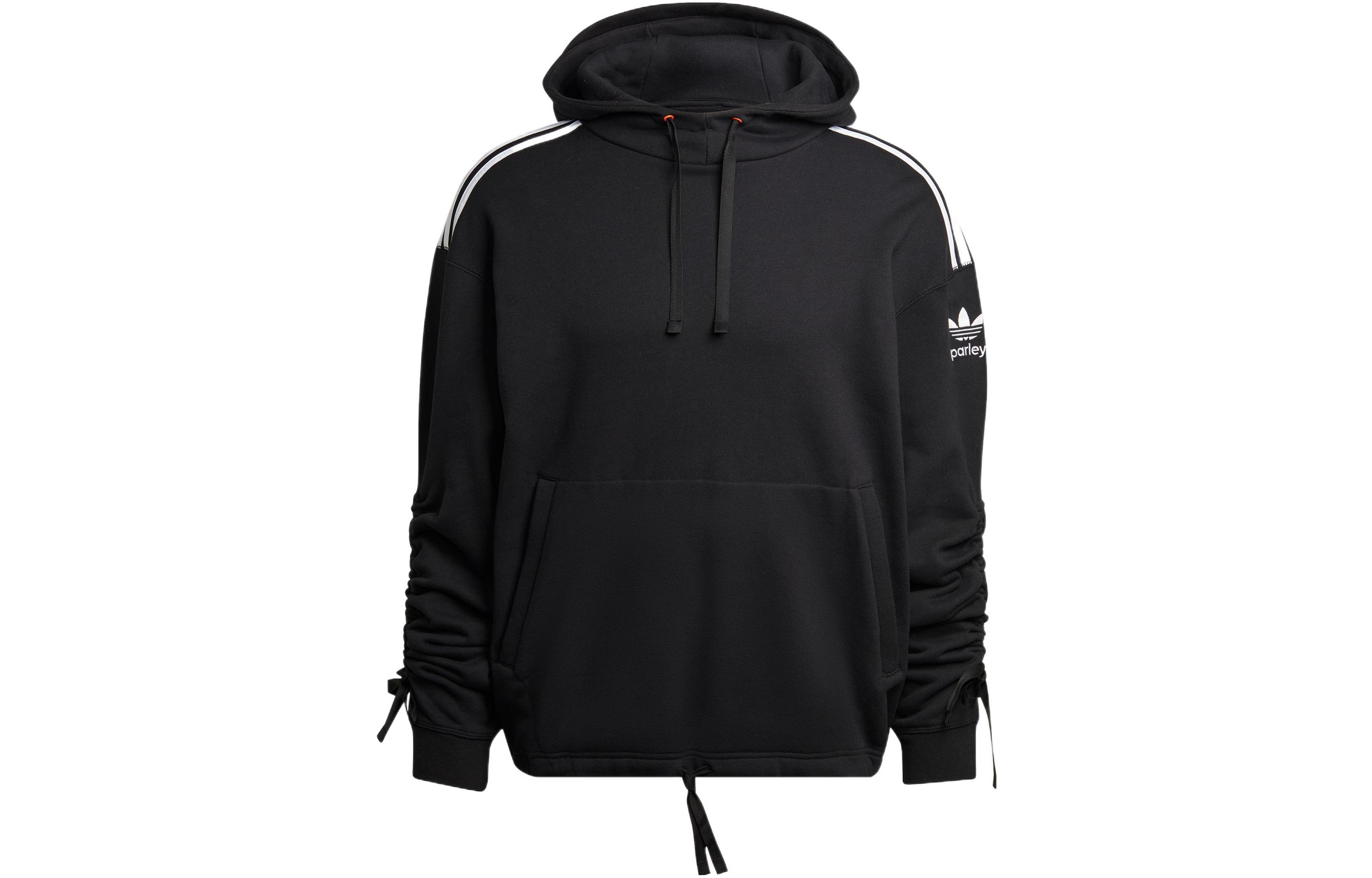 adidas Parley Hoodie Black - Unisex Solid Color Logo Print Sweatshirt HN7029