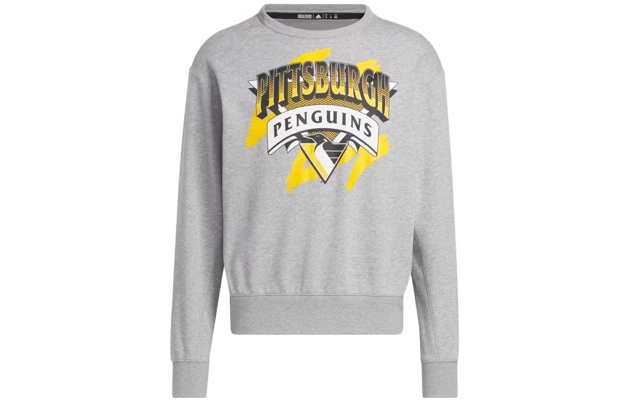 adidas Penguins Vintage Crewneck Grey Sweatshirt Loose Fit Long Sleeve HN6398