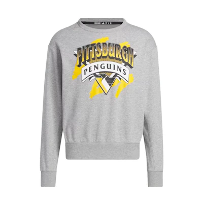 adidas Penguins Vintage Crewneck Grey Sweatshirt Loose Fit Long Sleeve HN6398