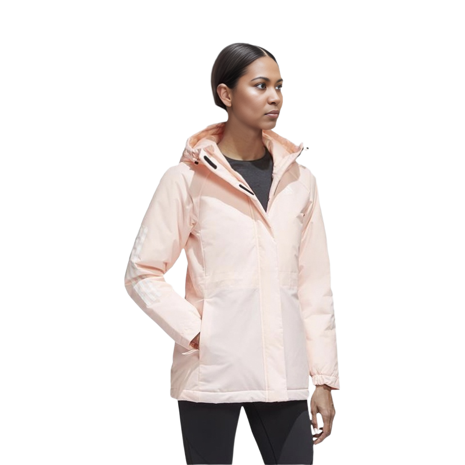 Shop adidas 粉色男女連帽羽絨外套冬季版 FT2594