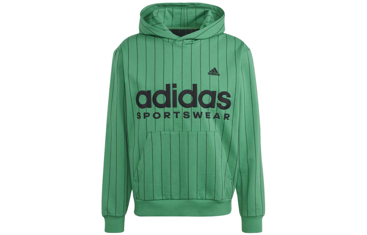 adidas Pinstripe Fleece Hoodie Green Loose Fit Striped Print HY8491