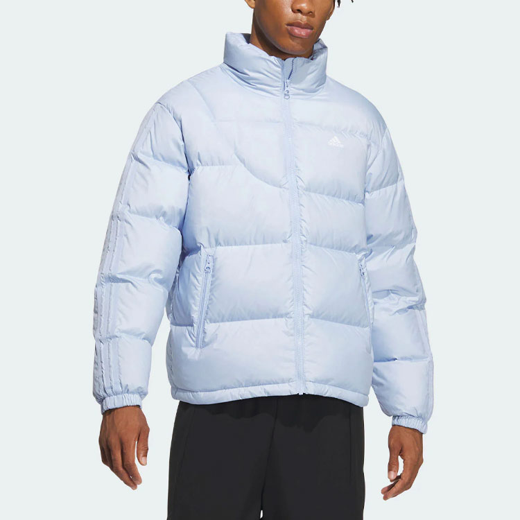 Lookbook アディダス プレーンロゴ ダウンジャケット ライトピンク ブルー ユニセックス スポーツカジュアルウェア IK2418