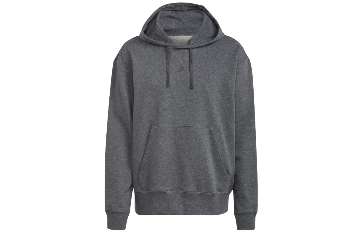 adidas Plain Logo Embroidered Drawstring Hoodie Deep Gray IC9760