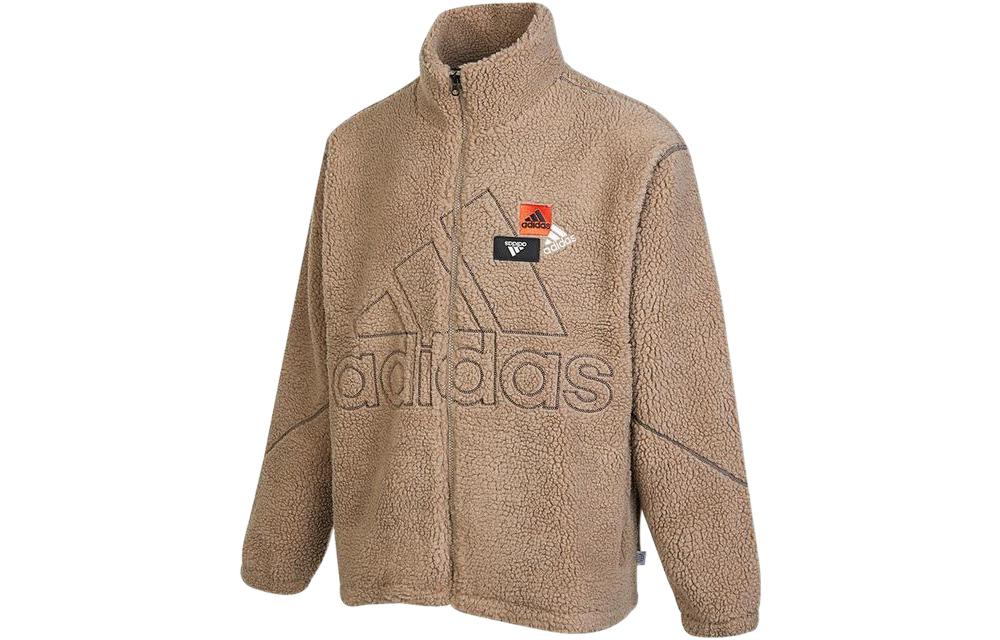 adidas Plain Logo Patch Stand Collar Brown Jacket Unisex Long Sleeve HN8954