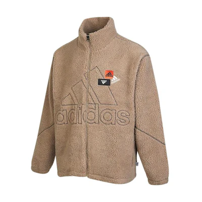adidas Plain Logo Patch Stand Collar Brown Jacket Unisex Long Sleeve HN8954