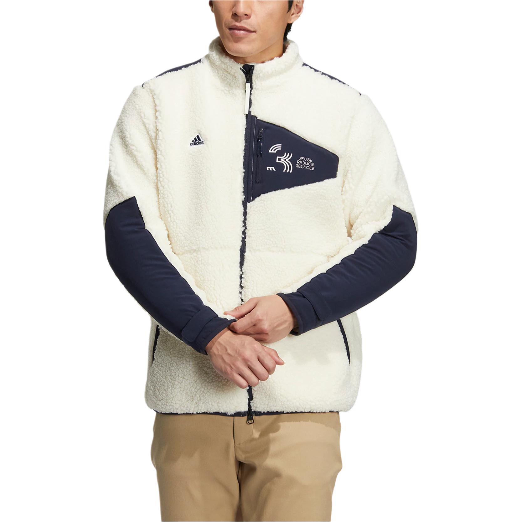 adidas Play Green Full-Zip Boa Golf Jacket Off-White/Legend Ink Blue Mens HG5779