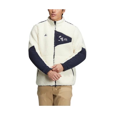 adidas Play Green Full-Zip Boa Golf Jacket Off-White/Legend Ink Blue Mens HG5779