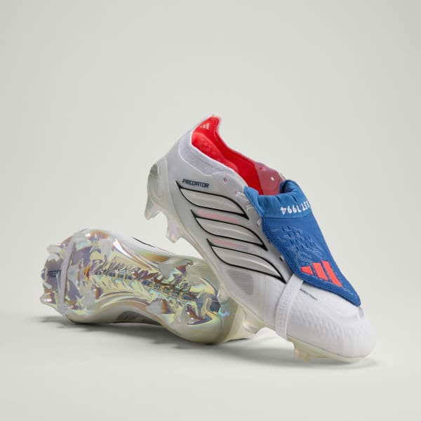 Adidas PREDATOR ELITE FG Soccer Cleats with Fold-Over Tongue for Firm Ground Cloud White/Zero Metalic/Royal Blue JS0376