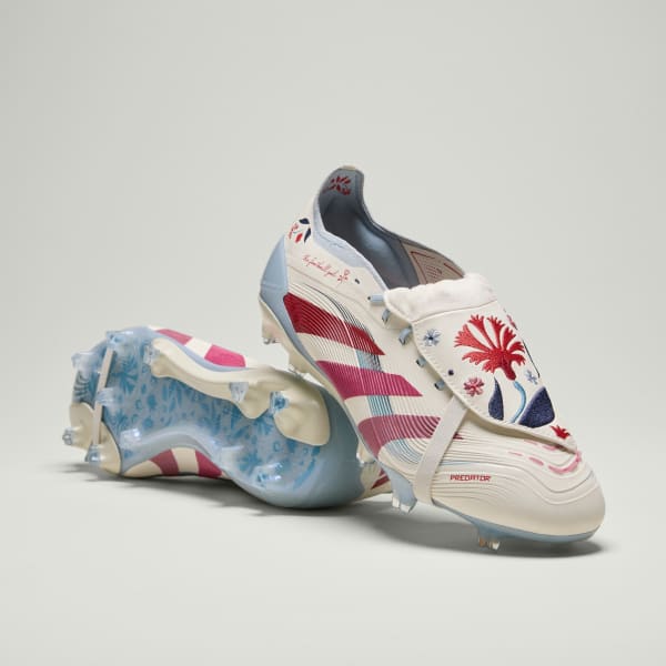 Adidas Predator Elite TFG Fold-Over Tongue Firm Ground Soccer Cleats for Natural Grass Off White/Easy Pink/Pure Ruby JQ4228