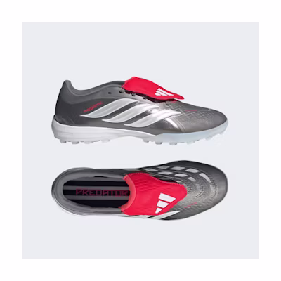 Adidas PREDATOR PRO Turf Soccer Shoes Fold-Over Tongue Training Sneakers Iron Metallic/Zero Metalic/Lucid Red