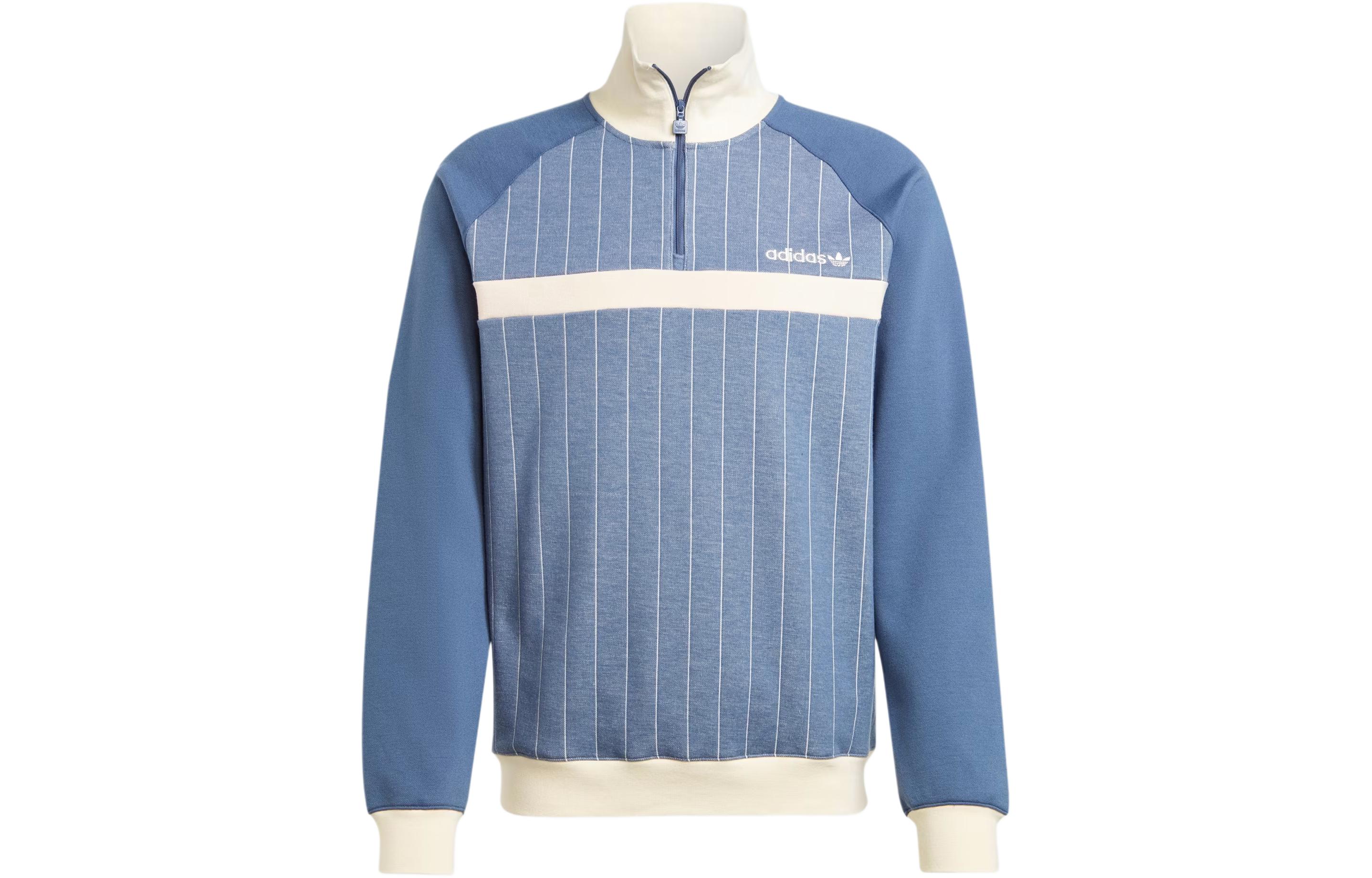 adidas Premium 1/2 Zip Retro Track Top Striped Blue Jacket for Men IS2070