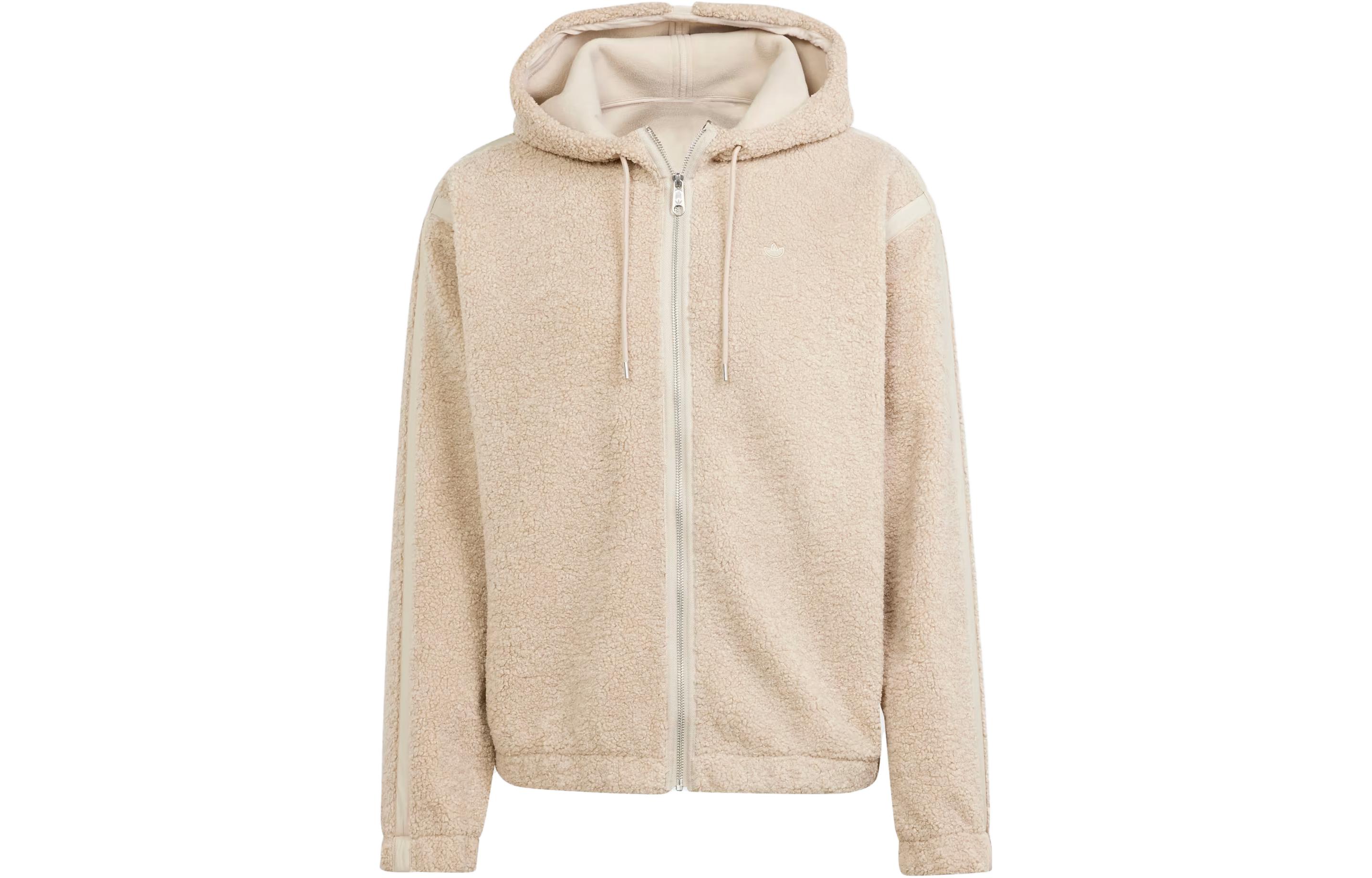 adidas Premium Essentials Fleece Jacket Beige Hooded Long-Sleeve IM4441