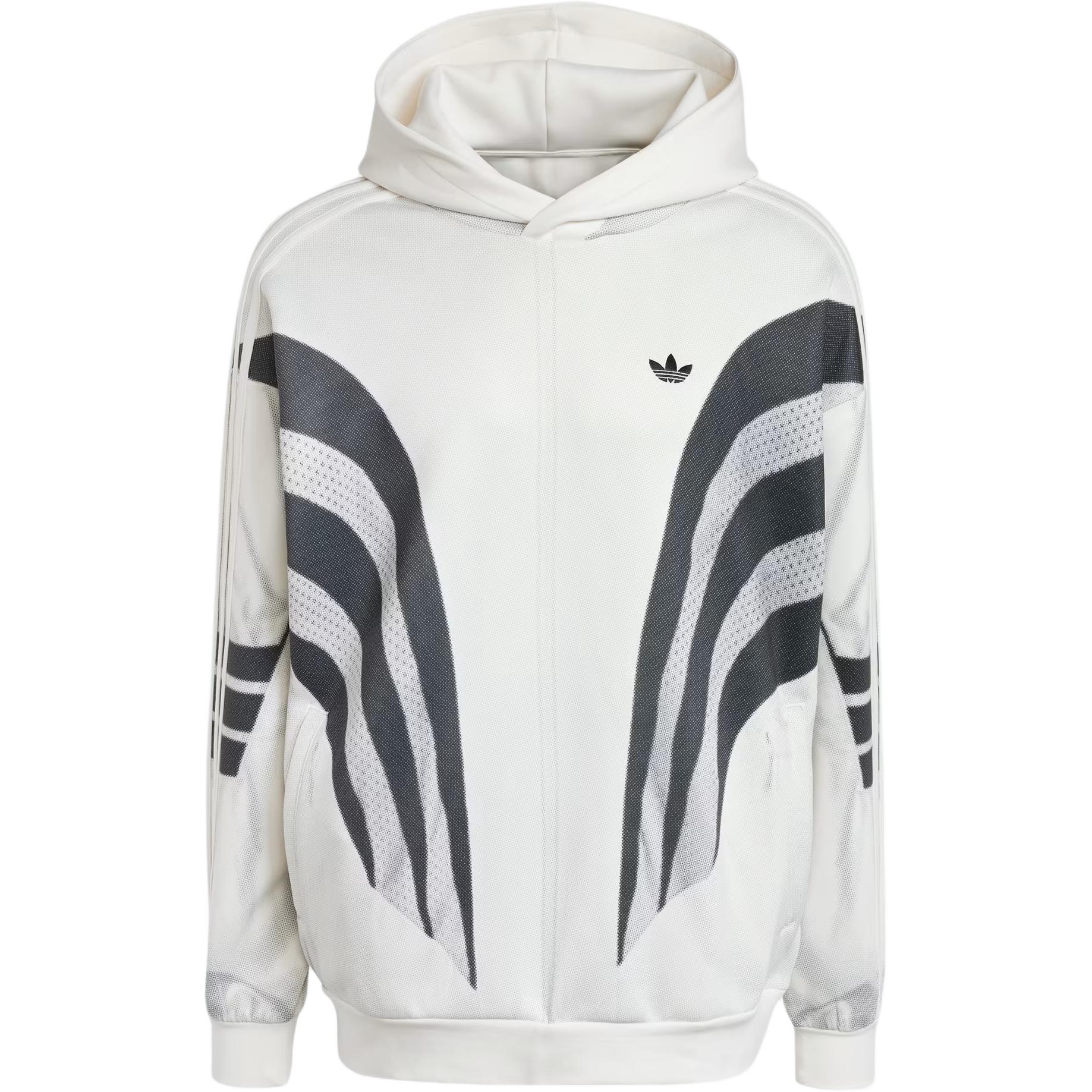 adidas Premium Q3 Logo Hoodie White Striped Printed Pullover Jacket IZ1641