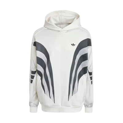 adidas Premium Q3 Logo Hoodie White Striped Printed Pullover Jacket IZ1641
