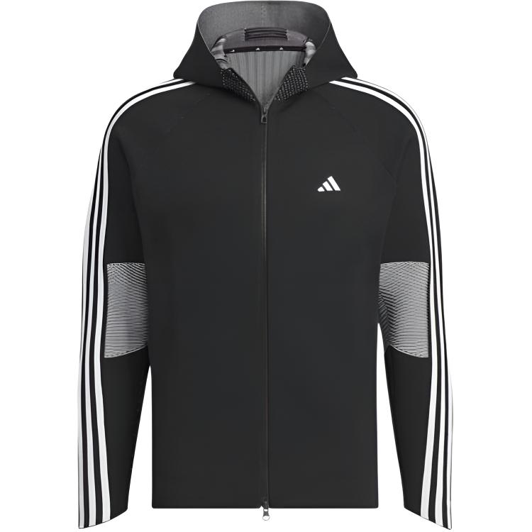 adidas Primeknit Hooded Jacket Black Striped Golf Sports Outerwear IN6664
